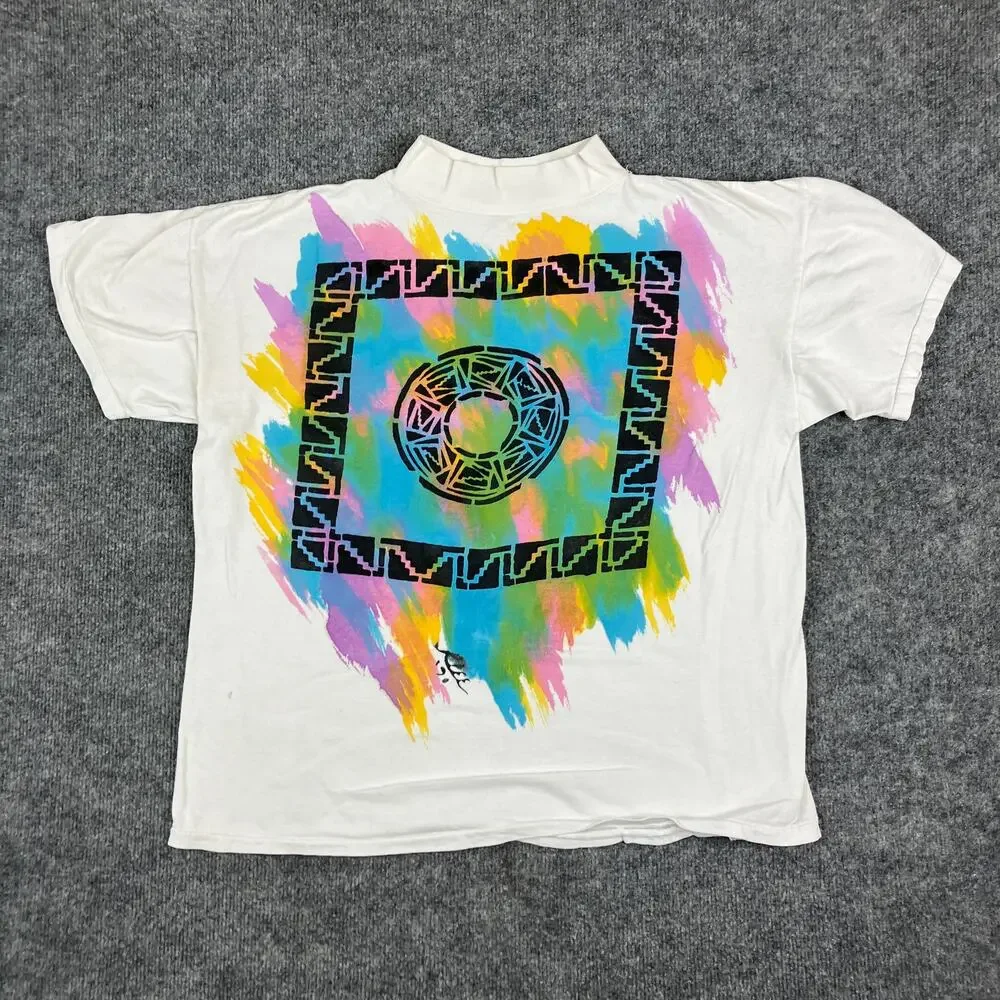 Vintage T-Shirt Mens Size XL White Multicolor Abstract Graphic Retro 90s - Picture 2 of 9